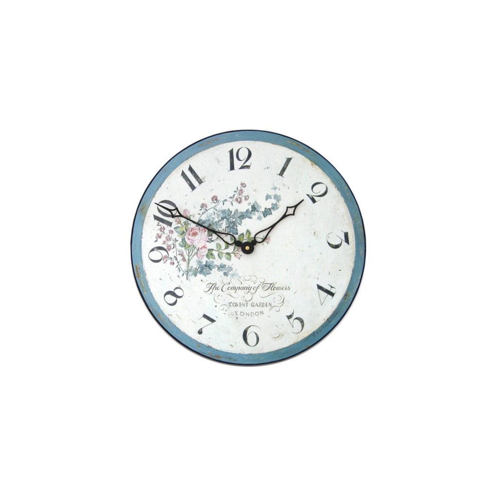 Die wunderschöne Wanduhr im Schabby Chic mit Blumentmotive aus dem Garten.